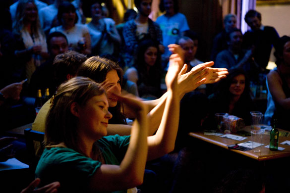 Moss takes Edinburgh: The audience applauds Who Broke Fred Goodwin's Windows?