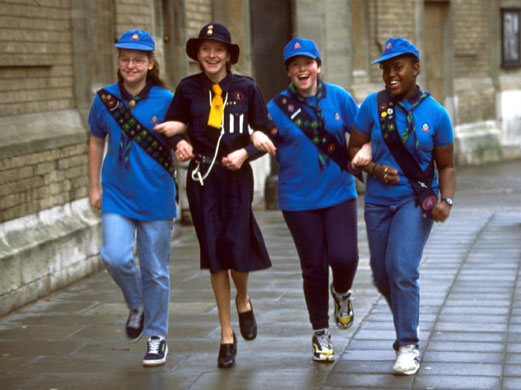 Girl guides 100th: 1997 Girl guides in 1930's and 1997 jeans uniform