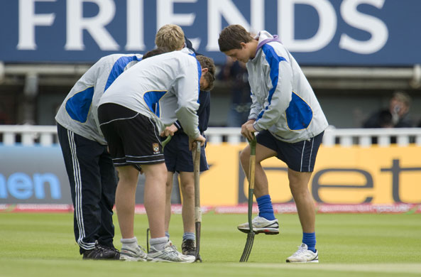 Tom Jenkins 3rd Ashes: Groundsmen try to prepare the pitch at Edgbaston