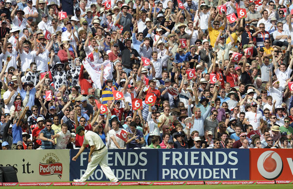 Tom Jenkins 3rd Ashes: Mitchell Johnson retrieves a six hit by Flintoff off Hauritz
