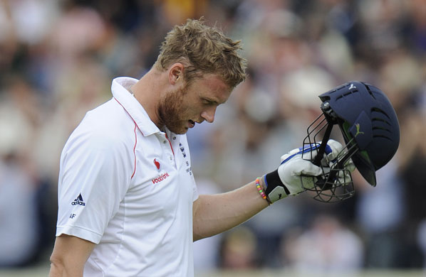 Tom Jenkins 3rd Ashes: Andrew Flintoff takes off his helmet as he walks back to the pavilion