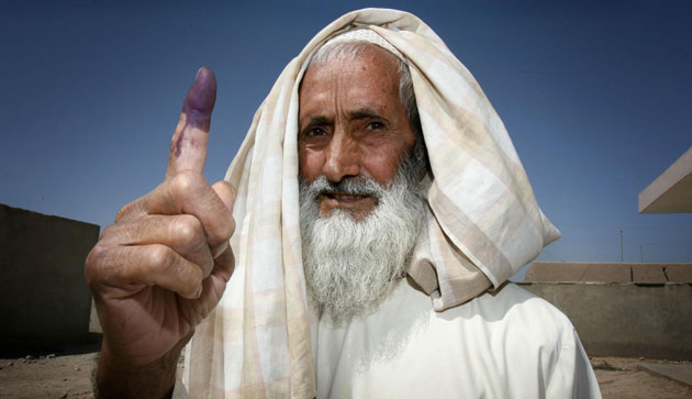 Elections in Afghanistan: Abdul Samad, 62, with an inked finger