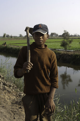 Nile Delta: Mohammed 13, walks back home after working on his family's fields