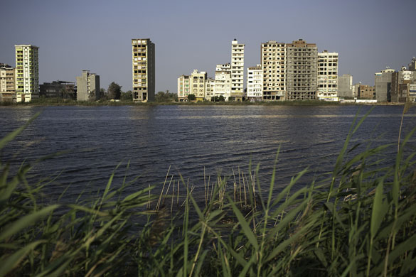 Nile Delta: New apartment buildings along side the Damietta branch of the Nile