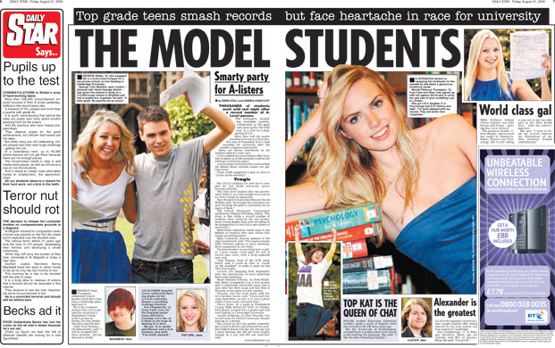 A-levels in the papers: Daily Star