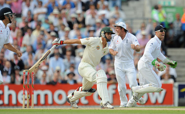 tom ashes day 2: Mitchell Johnson caught behind by Prior off Swann
