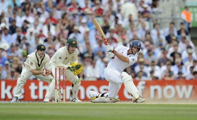 sat 1 ashes: England captain Andrew Strauss hits Michael Clarke for four