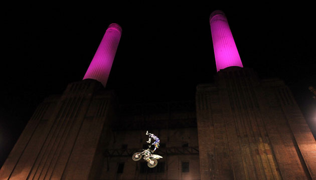 23 August 2009: London, UK: A motorcross (FMX) rider in action at Battersea Power Station