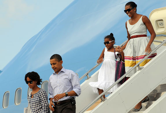 Obama vacation: The Obamas disembark from Air Force One