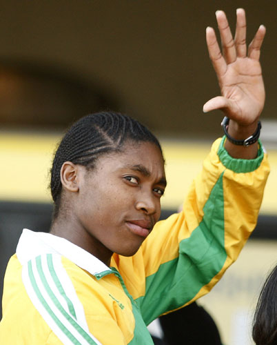 Caster Semenya: Caster Semenya gestures to her fans