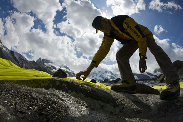 26 August 2009: Zermatt, Switzerland: A Greenpeace activist