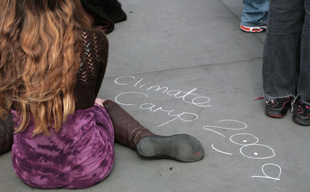 Camp for Climate Action : protesters on Trafalgar Square, London