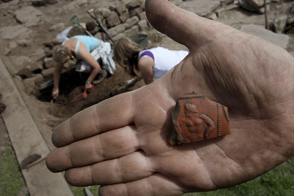 Summer digs: A piece of pottery unearthed by a volunteer at Vindolanda