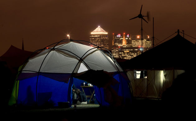 Camp for Climate Action: protesters are seen in their tents on the first night on Blackheath green