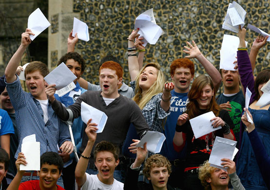 GCSE results: Pupils celebrate after receiving their GCSE results at Brighton College