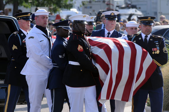 Edward Kennady's Casket: Edward Kennedy lyes in repose at John F. Kennedy Library and Museum, Boston