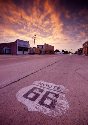 Route 66 Day 2 A Route 66 marker on the road in Erick Oklahoma