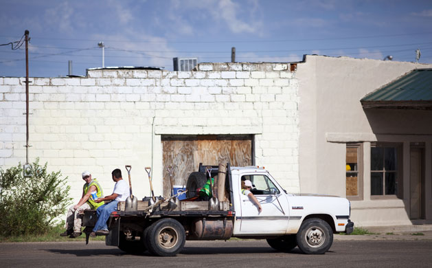 Route 66 Day 2: Workmen on a truck in McLean, Texas
