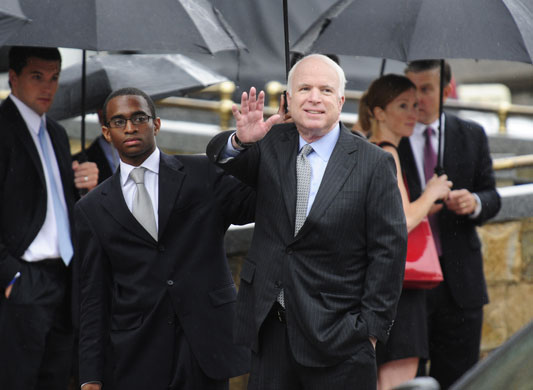 Edward Kennedy funeral: Senator John McCain arrives for the funeral of Senator Edward Kennedy