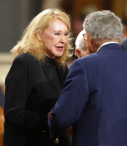 Edward Kennedy funeral: Senator Edward Kennedy's ex-wife Joan Kennedy talks to Tony Bennett
