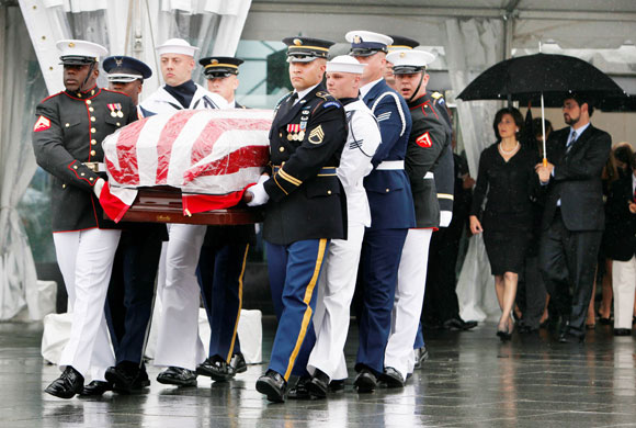 Edward Kennedy funeral: An honor guard carries the casket of Sen. Edward Kennedy