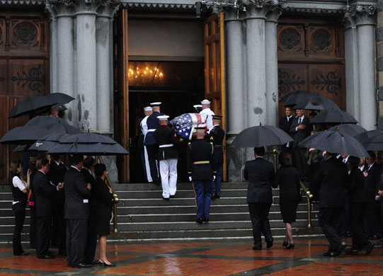 Edward Kennedy funeral: The casket of US Senator Edward Kennedy Our Lady of Perpetual Help Basilica