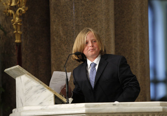 Edward Kennedy funeral: Edward Kennedy III reads some his grandfather's own words during funeral