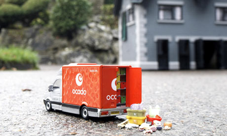 Copy of an Ocado delivery van created by miniature artist Carol Cook