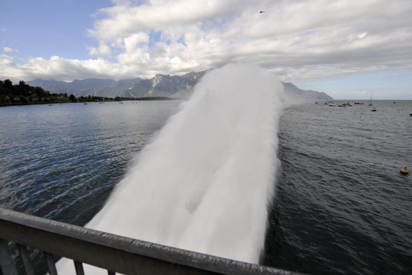 24 hours in pictures: Veytaux, Switzerland: A huge water jet of 350m length