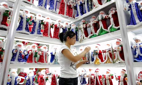 A display of christmas toys in a wholesale market in Yiwu, eastern China