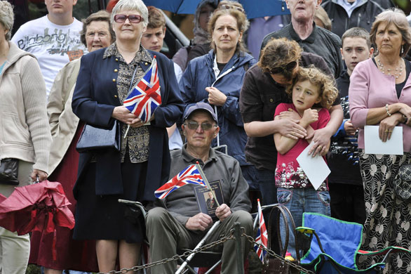 Harry Patch funeral: Members of the crowd outside Wells Cathedral