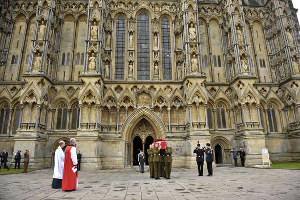 Harry Patch funeral: Buglers play the Last Post as the coffin of Harry Patch is carried out