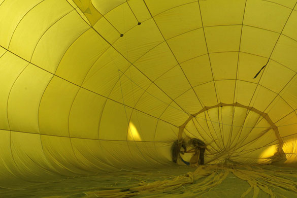 Bristol balloon festival: A hot air balloon is prepared for flight