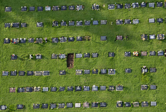 Bristol balloon festival: A cemetery seen during a hot air balloon flight
