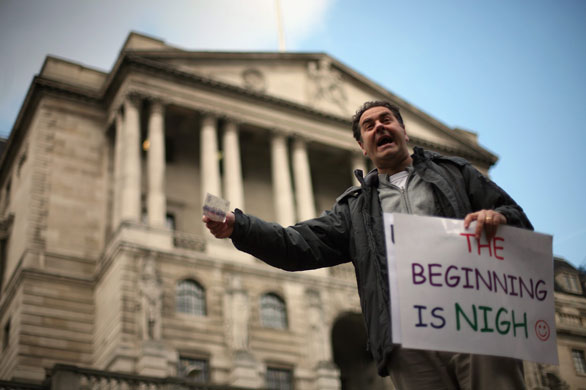 week in : A man protests about capitalism outside The Bank of England