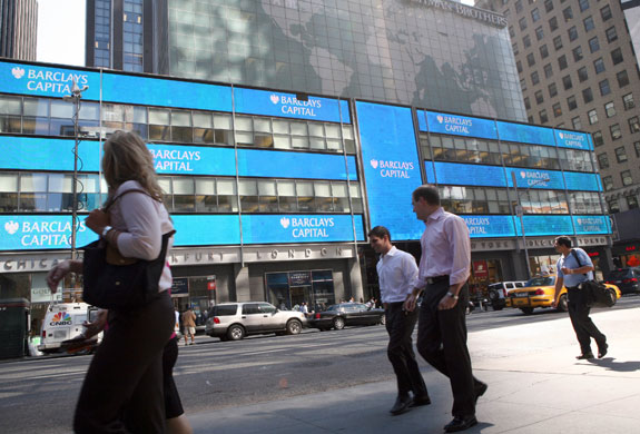 week in : Barclays Capital logos are seen on the former Lehman Brothers building