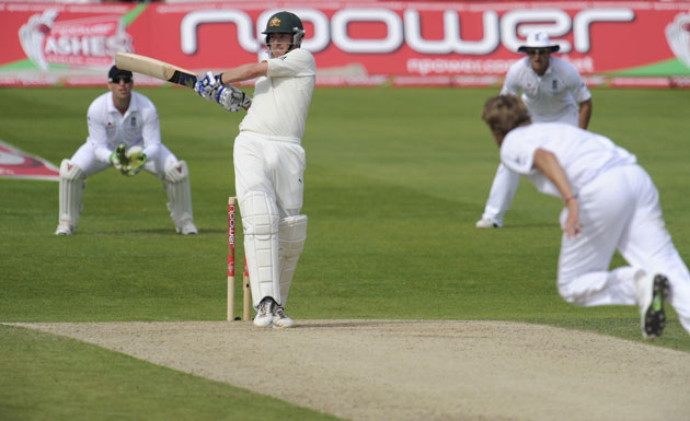 Tom Ashes 4th test day 2: Marcus North smashes a boundary off Broad.