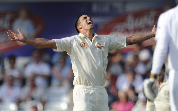 Tom Ashes 4th test day 2: Mitchell Johnson celebrates getting Cook out caught behind.