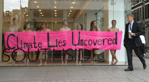 Climate camp: 1 September: Climate change campaigners demonstrate at Edelman 