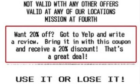 Restaurant receipt review discount