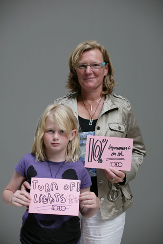 10:10 launch pledges: Claire Haviland Webster and Lauren hold their 10:10 pledges