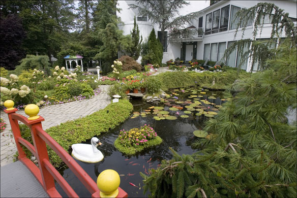 Alpine New Jersey: An elaborate front garden at one of the mansions of Alpine