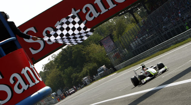 Italian Grand Prix 2009: Brawn GP driver Rubens Barrichello of Brazil crosses the finish line to win