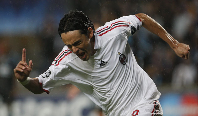 2 champions league: Filippo Inzaghi celebrates scoring against Olympique Marseille