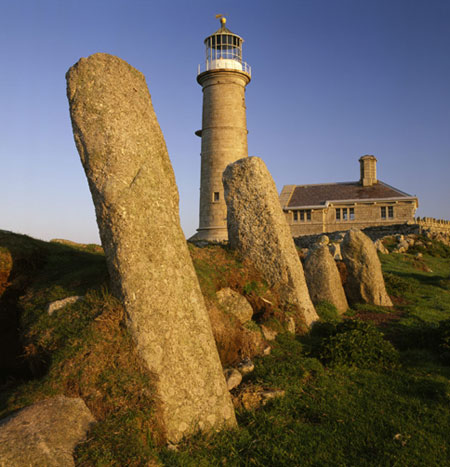 Lundy Island: Early Christian memorial stones in the cemetery beneath Old Light buildings