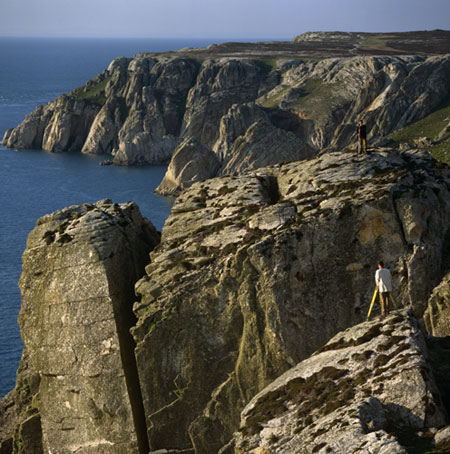 Lundy Island: Lundy Archaeological Survey : archaeologists take readings