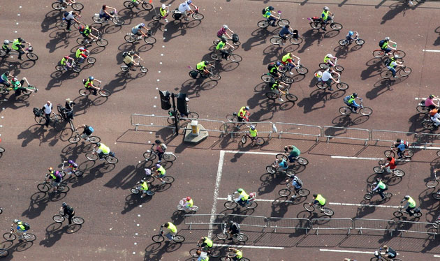 London's Skyride: Cyclists on The Mall
