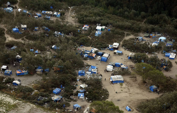 21 September 2009: Calais, France: An aerial view of the 'jungle' camp
