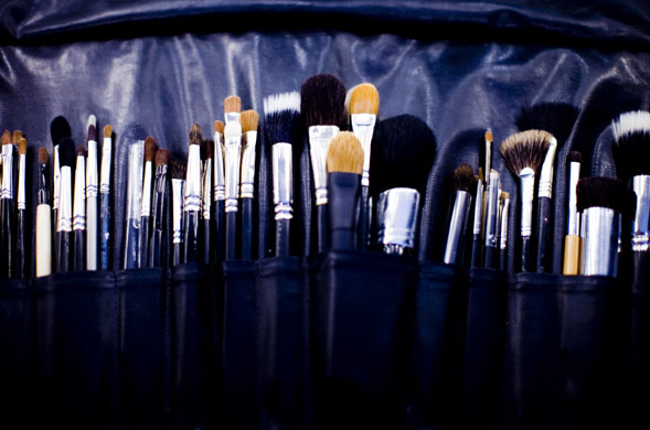 The Burberry Show: A make-up artists brushes backstage