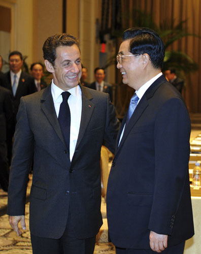United Nations summit: Nicolas Sarkozy meets Hu Jintao